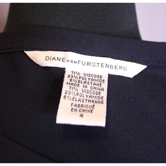 Diane Von Furstenberg Dress Short Sleeve Midi Bodycon Blue Black Size 4 - Picture 4 of 4